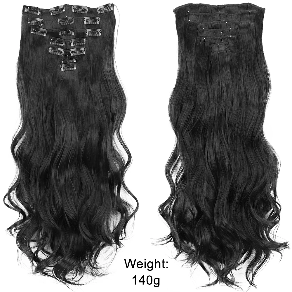 16 Clips 7Pcs/Set Hair Extensions Long Wavy Hairstyle Natural Synthetic Black Blonde Hairpieces Heat Resistant For Women