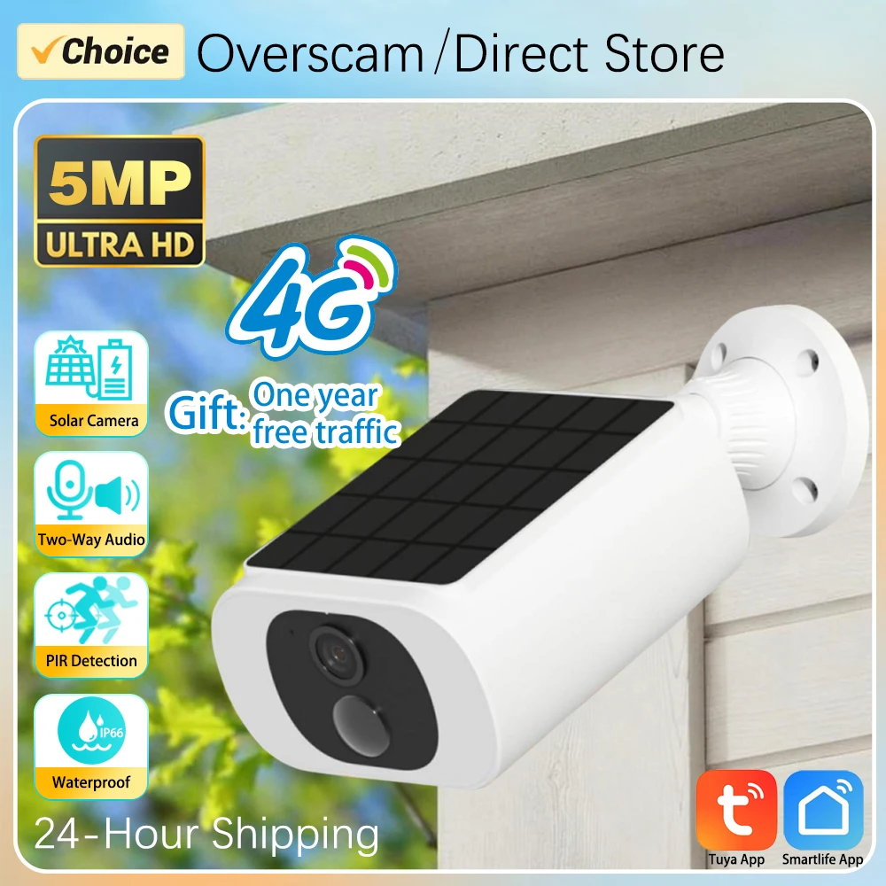 

5MP Tuya Smartlife Outdoor Solar Battery Camera 4G With Free One Year Data PIR Motion Detection Light Color Night Vision Camera