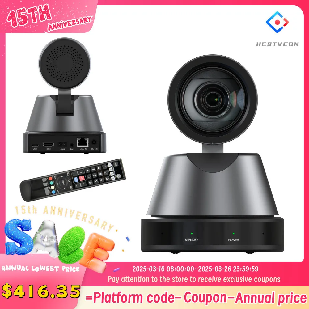 4K PTZ Camera AI Tracking 12X Optical Zoom Ultra HD Camera Auto Focus Voice Pickup Dual Mics for Multiple Application