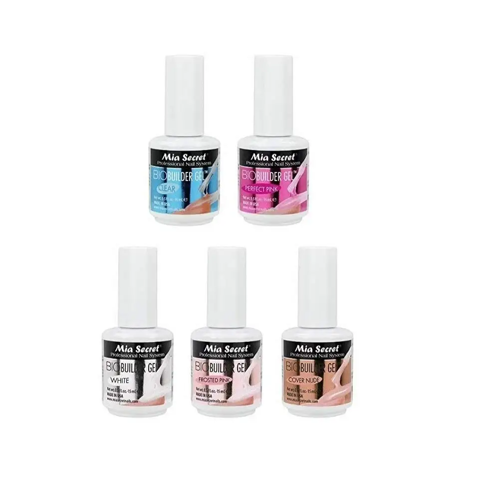 Professional Nail Builder Gel Set, 5 Colors: Frosted Pink, Clear, Perfect Pink, White, Cover Nude, 0.5oz