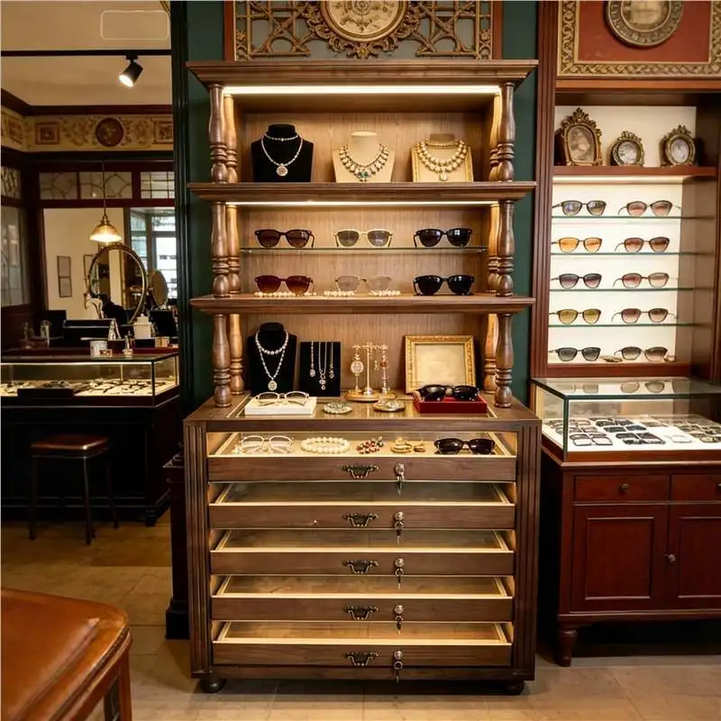Medieval Retro Display Cabinet Jewelry Glass Display Cabinet Jewelry Jade Antique Display Cabinet Product Container
