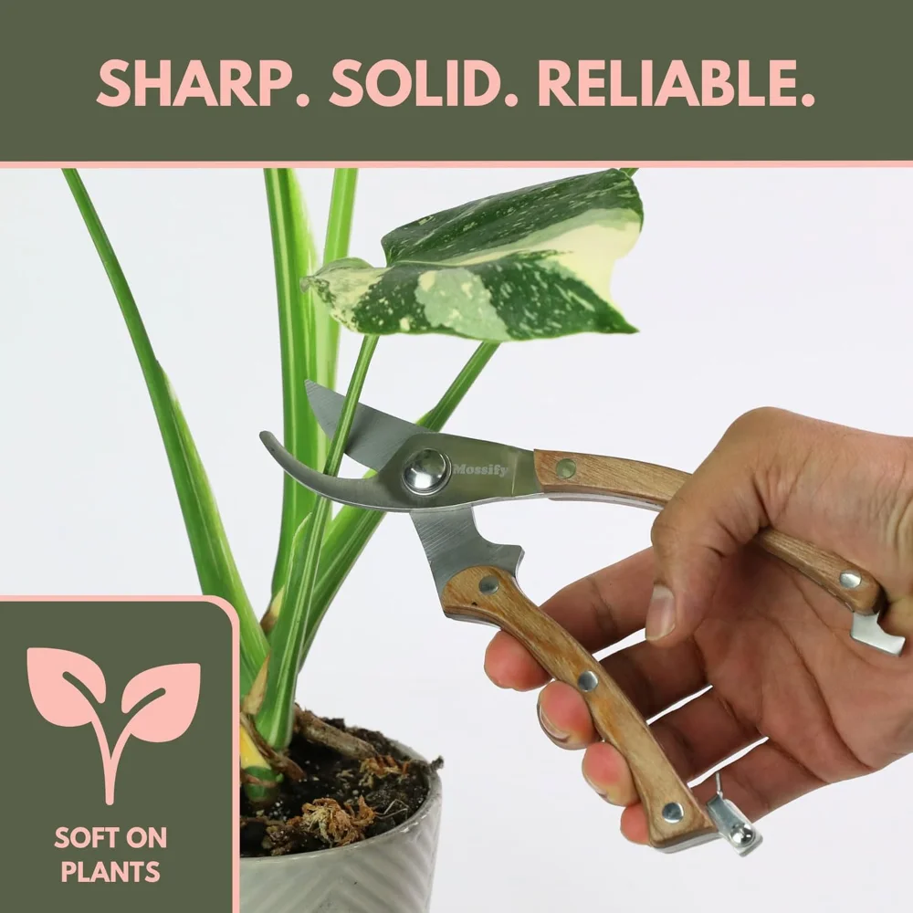 Premium Stainless Steel Pruning Shears with Wooden Handle – Hand Pruners, Plant Clippers – Sharp Garden Tool