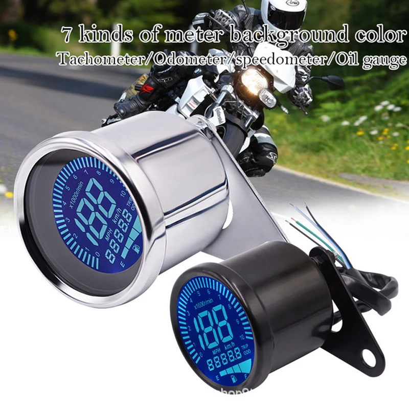 

Motorcycle Odometer Tachometer Fuel Level Integral LED LCD Display Gauge Assembly Universal Retro Modified Gauge