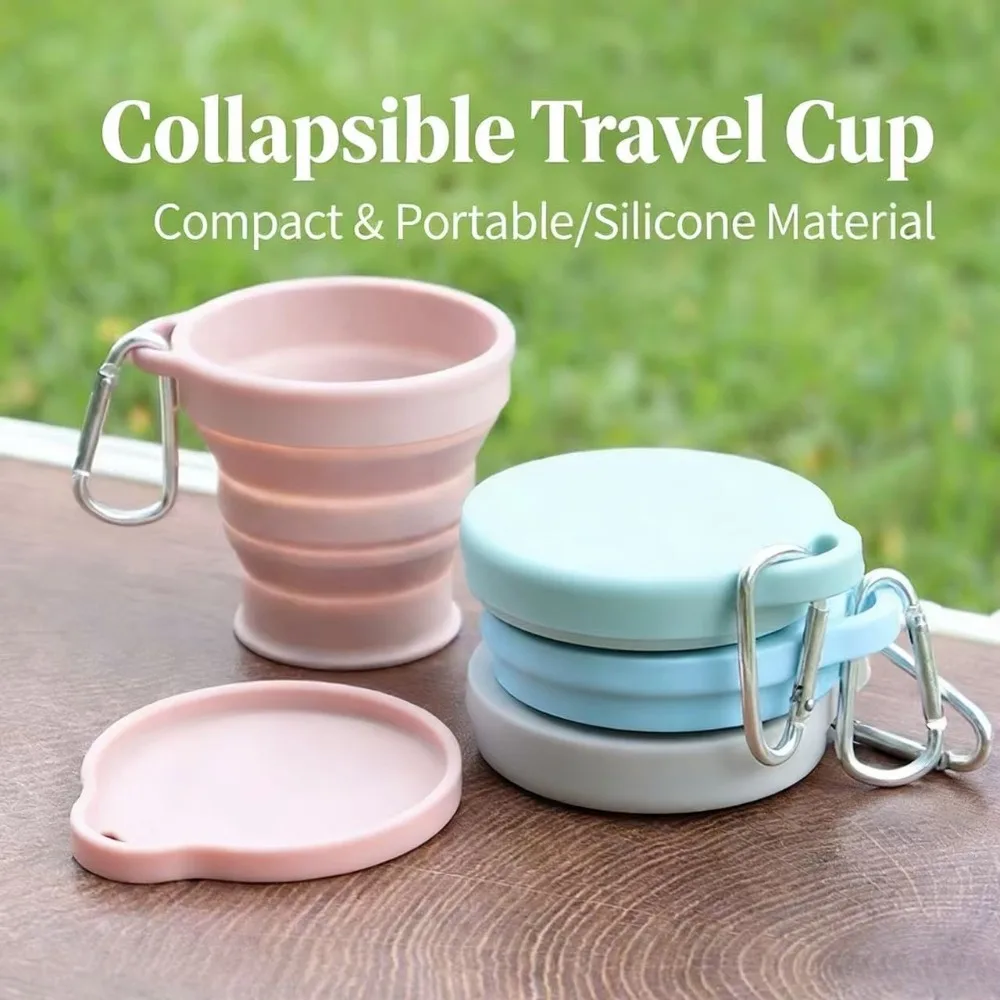 aliexpress fishing cup collapsible Omabeta Travel Folding Cup, Silver Portable Outdoor Tumbler Stainless Steel Folding Mini Lightweight Reusable Mugs with Key Chain for Traveling Camping(250ml) : Sports & Outdoors Silicone Folding Glass with Lid