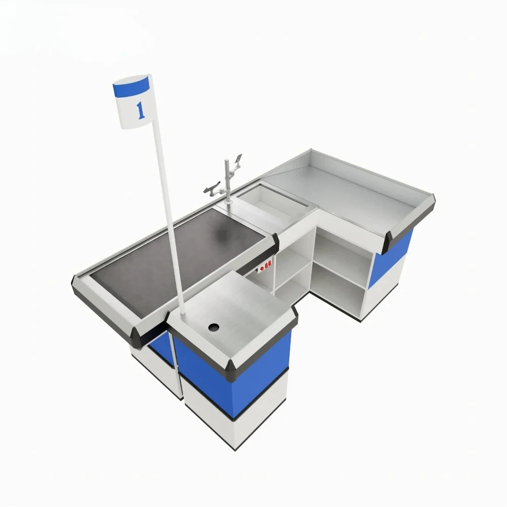 #Stainless Steel Checkout Counter with Storage Space Grocery Store Cash Counter with Electric Belt