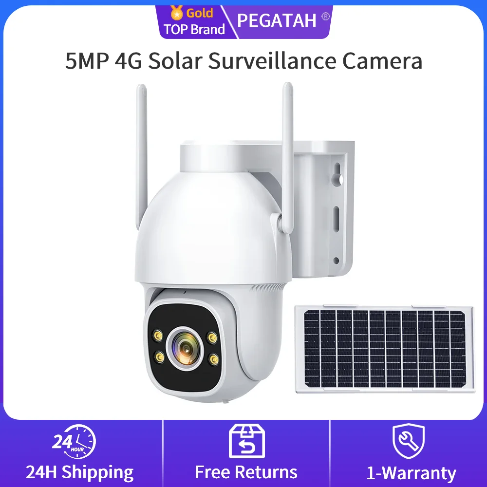 

PEGATAH 4G Solar Surveillance Camera Powered Cam Full Color Night Vision Outdoor Extended Battery IP66 Camera Two-way Camera