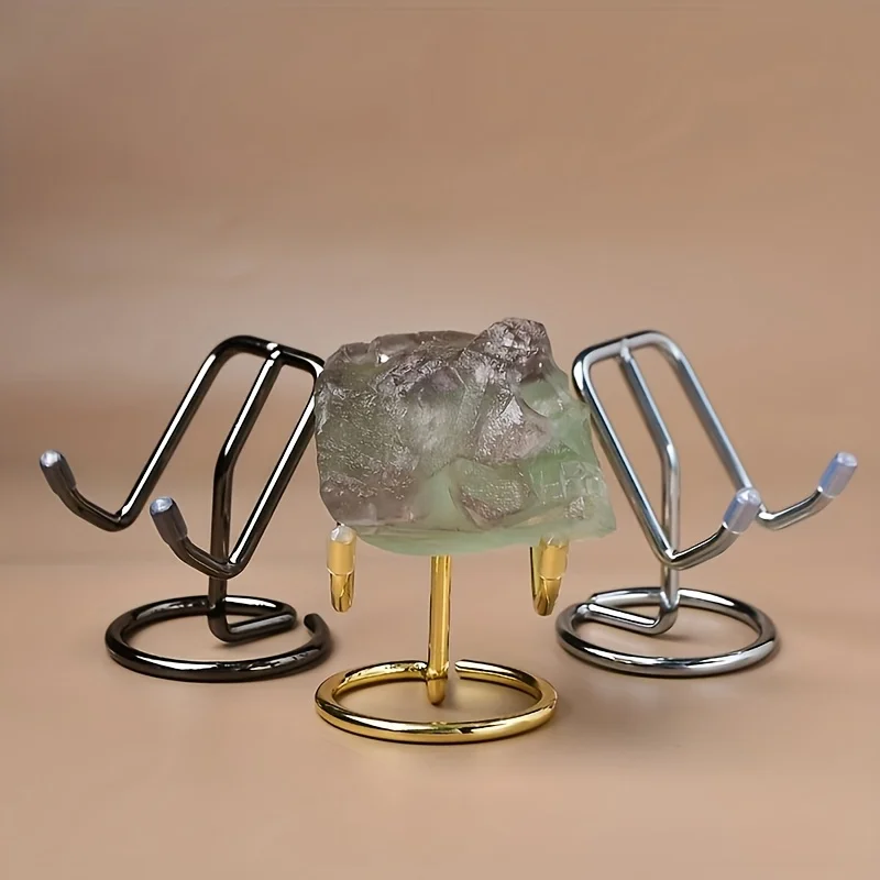 

1pc Minimalist Style Crystal Mineral Specimen Display Stand, Metal Base, Geometric Style Display Holder, Phone Stand, Home Decor