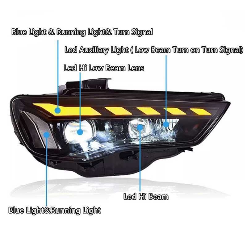 Car Lights LED Headlight Assembly for Audi A3 2013 2014 2015 2016 8V Sedan Sportback S3 Upgrade RS5 DRL Turn Signal Hi/Low Lamp