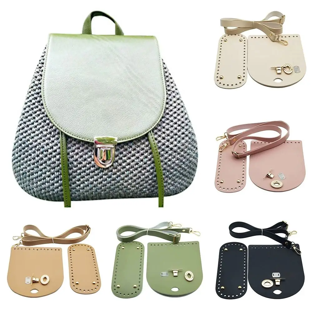 New 3Pcs PU Leather Shoulder Bag Strap Bag Bottom With Hardwar Woven Handbag Shoulder Set for Handmade DIY Bag Accessories Green