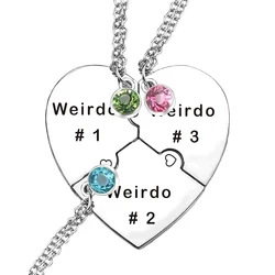 Crystal Charm Weirdo 1 Weirdo 2 Weirdo 3 Broken Heart Pendant Necklace Stainless Steel Friends Sisters Jewelry Gifts