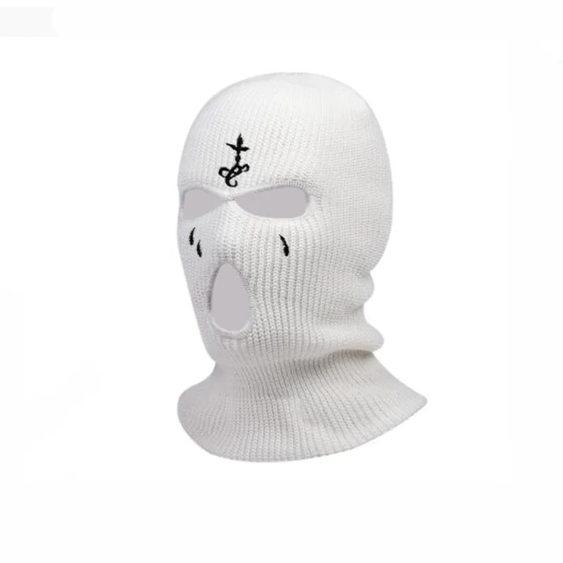 New cross-stitch outdoor ski mask Winter Balaclava three-hole knitted full face covering neck warm hat