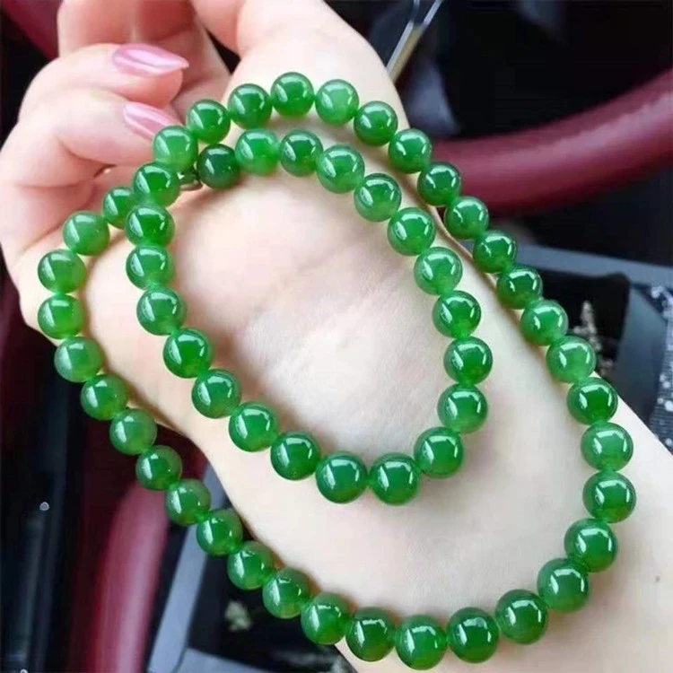 Fine Genuine Natural Green Hetian Jade Beaded Necklace Women Fashion Charms Chain Jewellery China Accessories