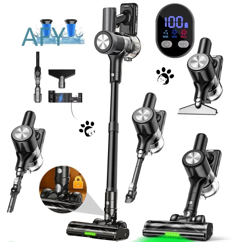 Rod Vacuum Cleaner for 46 kPa 500W with 55 Min Runtime Freestanding LED Display Anti Tangle Brush Cordless Upright Vacuum
