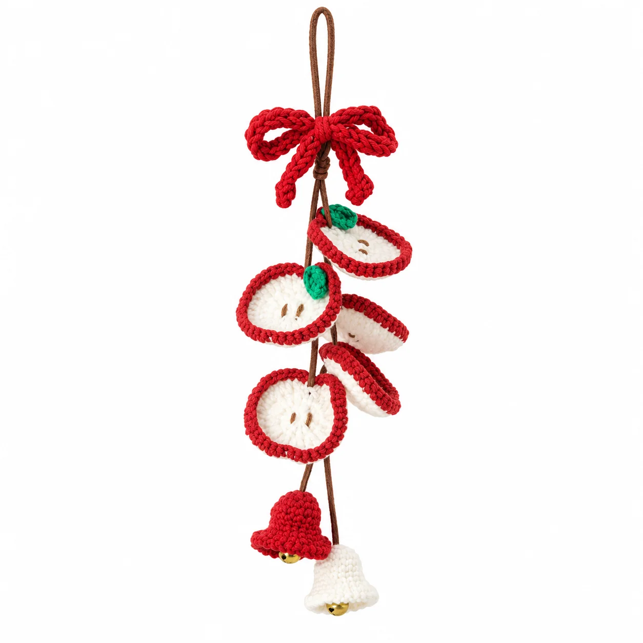 Crochet Apple and Heart Wind Chime Car Charm, Star Bell Bow Wall and Door Hanging Decor