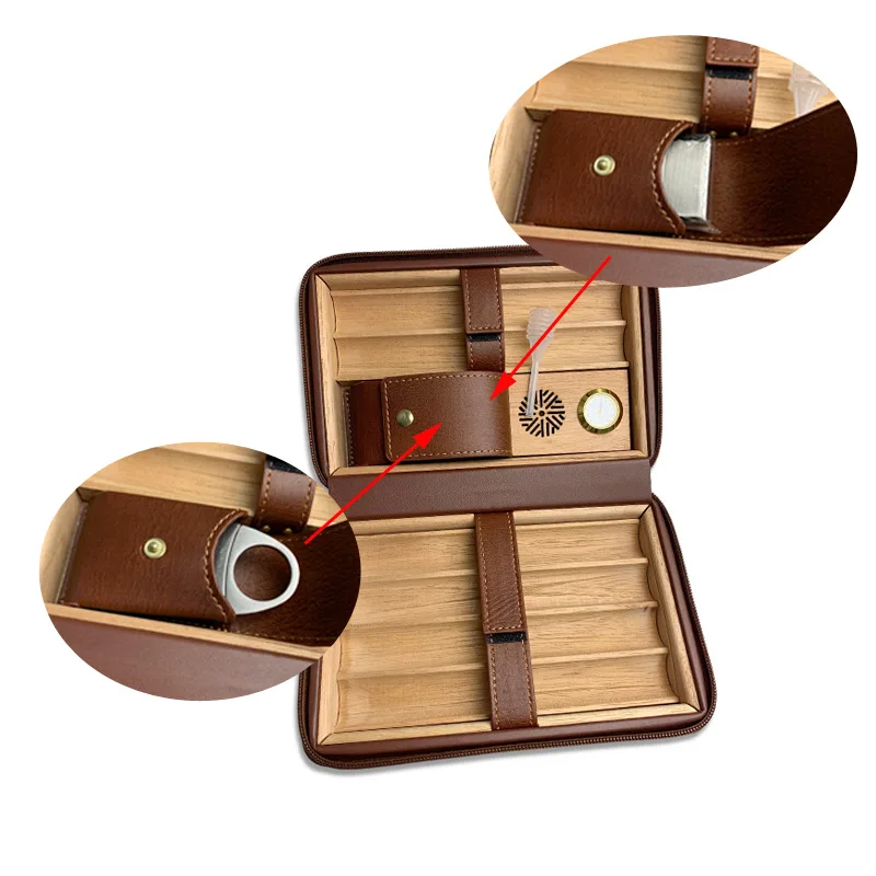 

In Stock 6-Count Portable Cigar Case: Hygrometer, Cigarette Set, Cedarwood Humidity