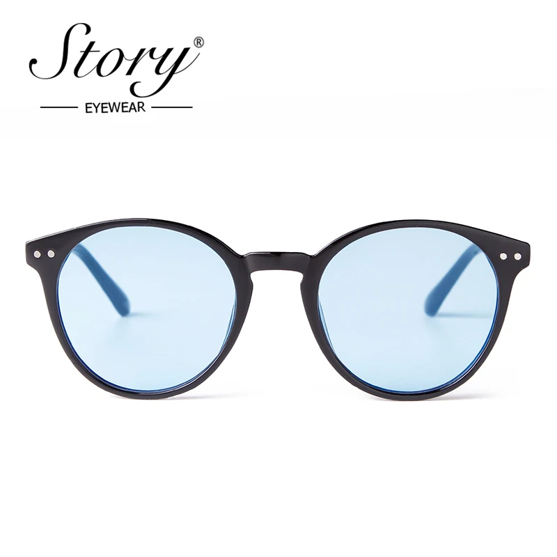 STORY Fashion Blue Yellow Round Sunglasses for Women Men 2024 Brand Design Retro Rivet Ocean Lens Sun Glasses Female UV400 S3821