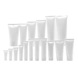 50PCS Empty White Plastic Cosmetic Soft Tube Vial Bottle with Screw Cap Lotion Cream Travel Sample Storage Container 3 to 300ML