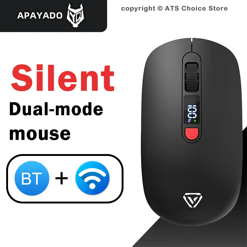 

T03 Dual Mode Wireless Mouse Bluetooth 2.4G Silent Click Rechargeable 500mAh Large Battery Adjustable DPI Smart Display for PC