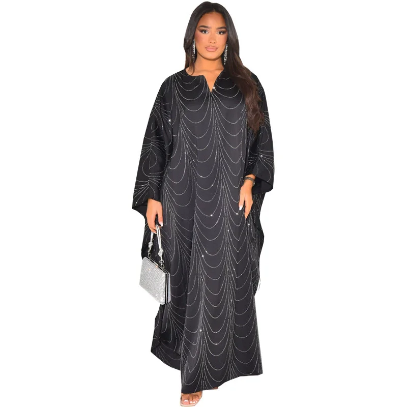 Ramadán Arabia Saudita Oriente Medio modesto Primavera/Novedad de verano ropa de mujer moda de lujo suelta caliente diamante Abaya bata vestido