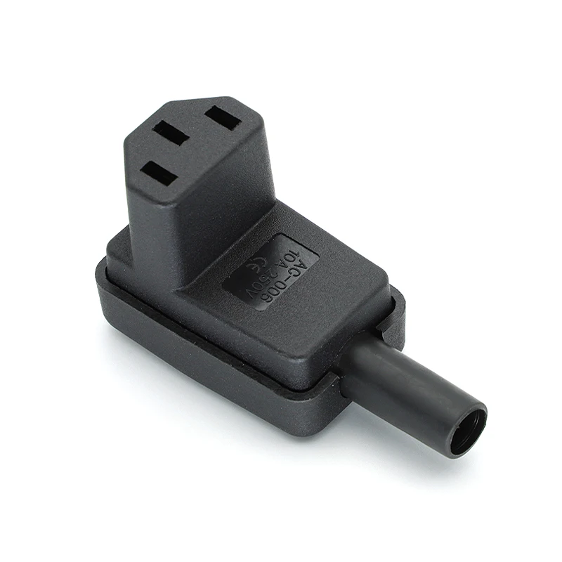 1 шт., угловой IEC 320 C13, 90 градусов, гнездовой разъем переменного тока 10 А, 250 В, разъем кабеля питания, электрическая вилка, аксессуары для сборки, черный