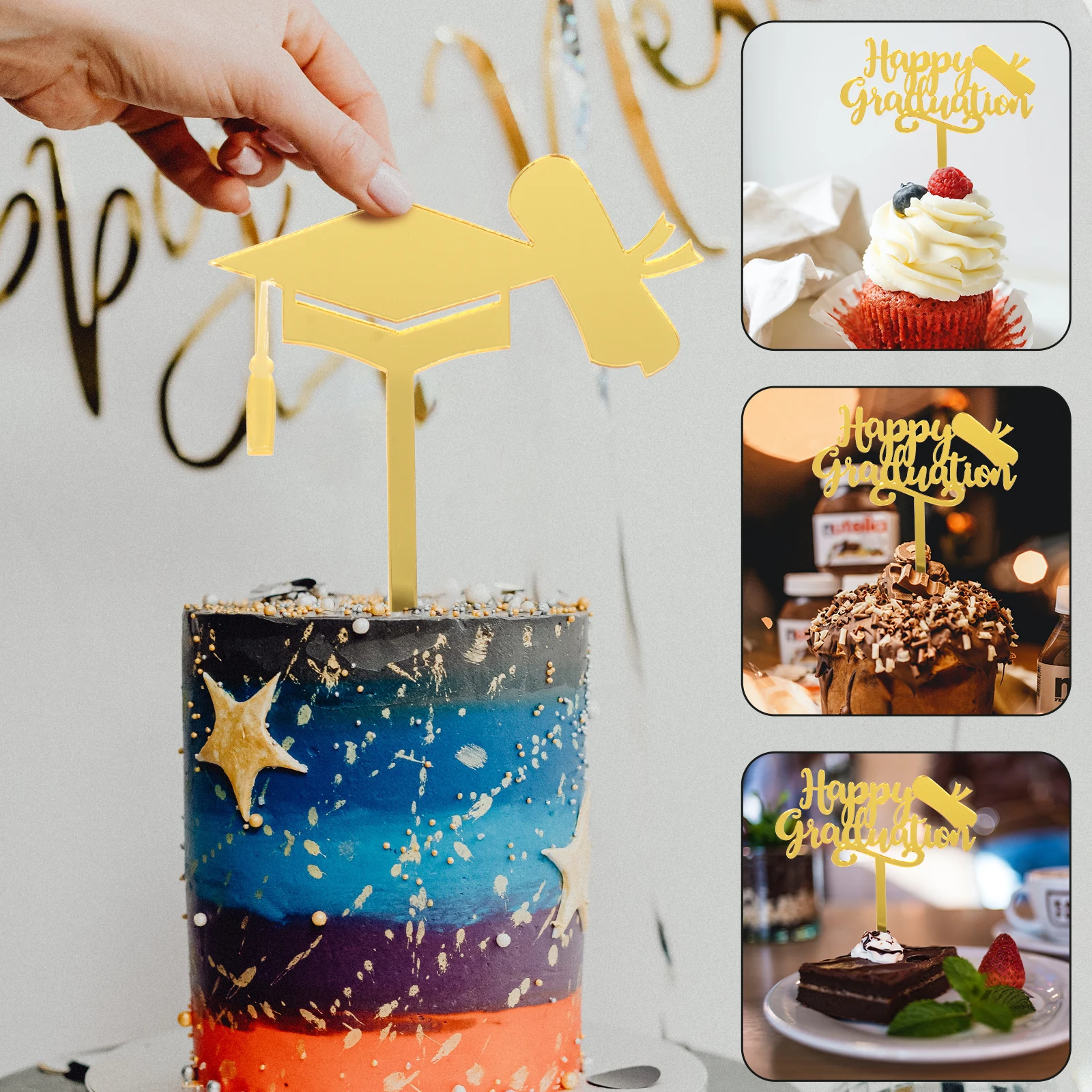 

6 Pcs Cake Decoration Insert Exquisite Toppers Graduation Acrylic for Celebration Decorations Ornaments Pick Cupcake Practical