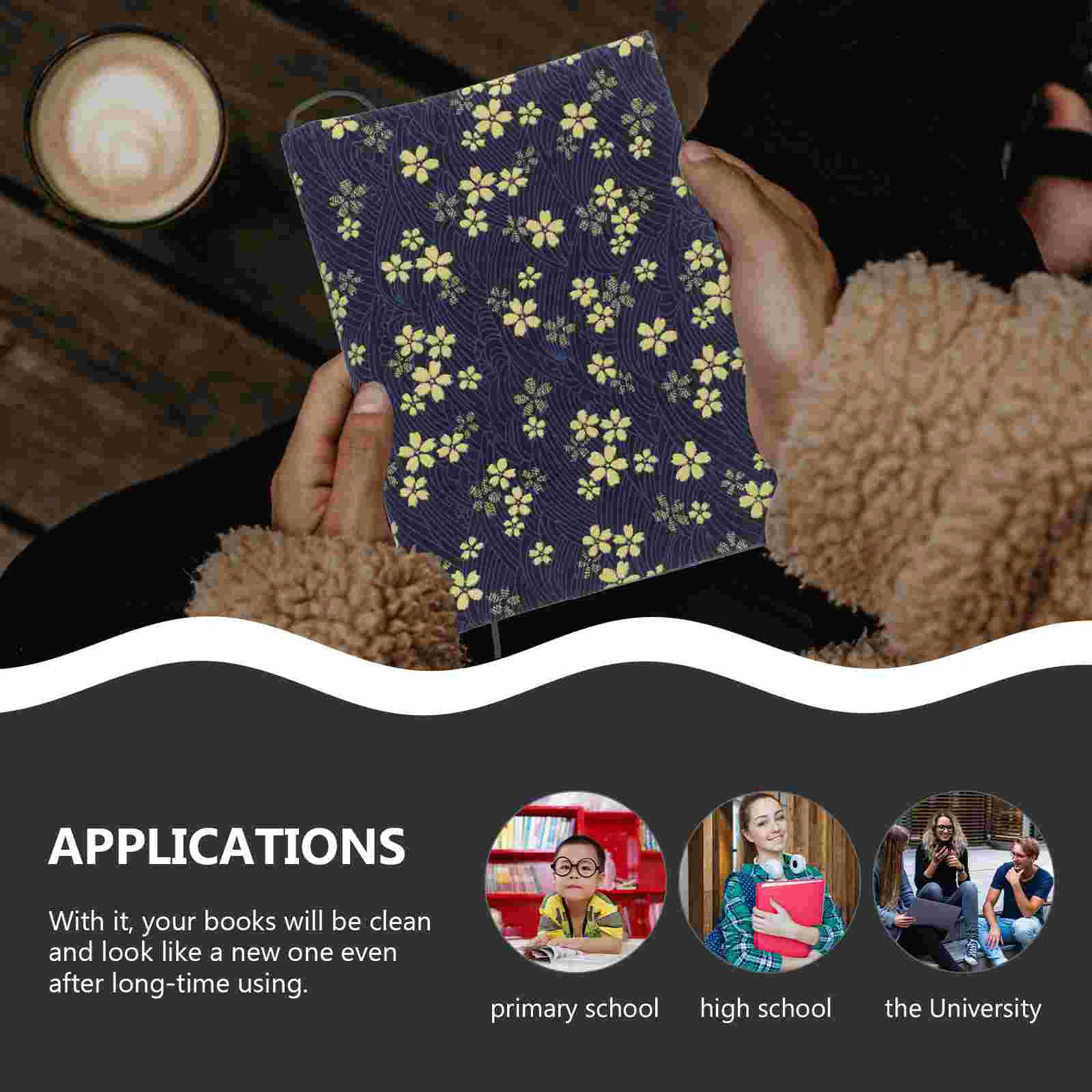 Handmade Cloth Book Cover A5 Navy Cherry Blossom Wear Resistant Decorative Protector for Students Use Washable