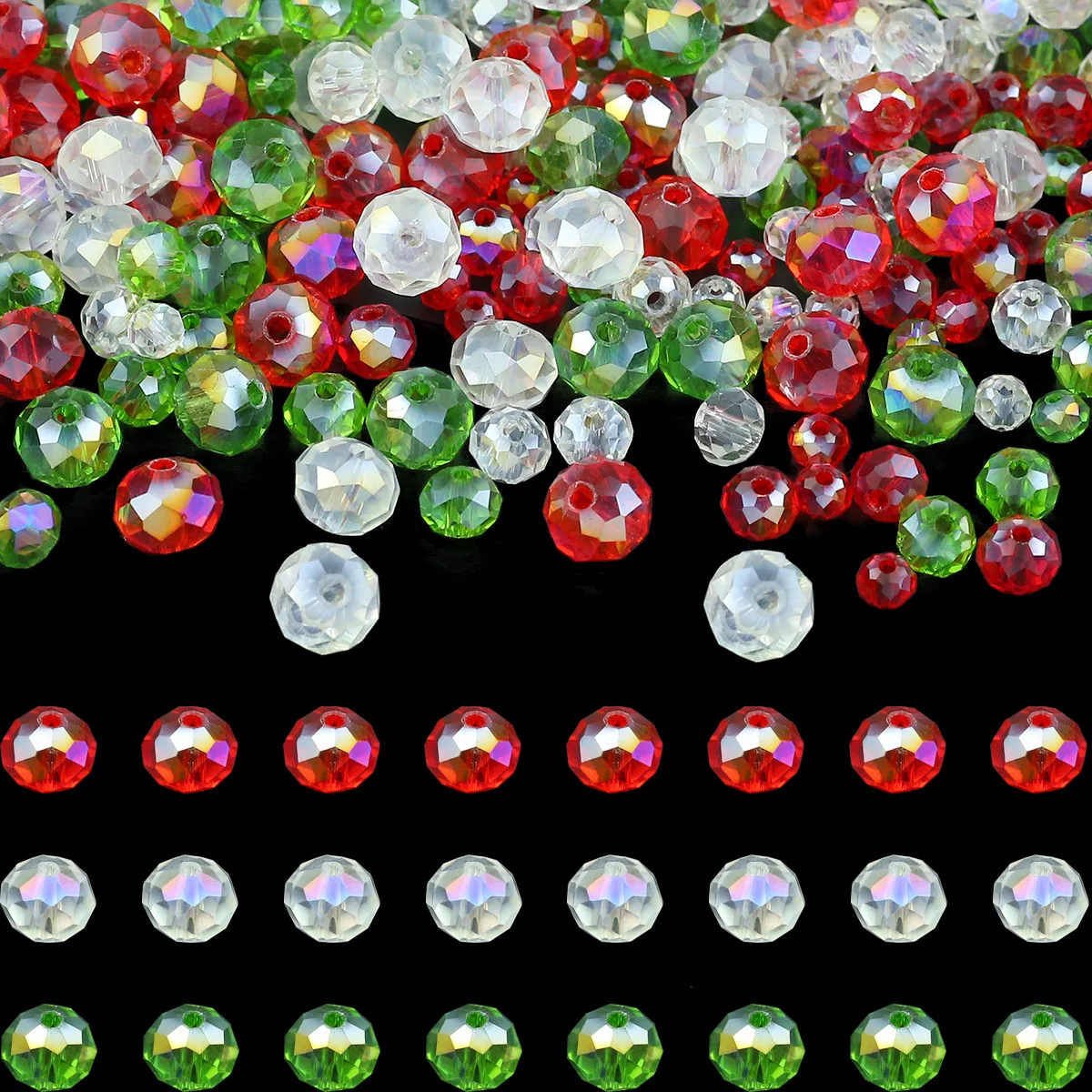 Christmas Theme Mixed Color AB Transparent Glass Beads Faceted Spacer Beads 4/6/8mm For Jewelry Making DIY Bracelets Necklaces