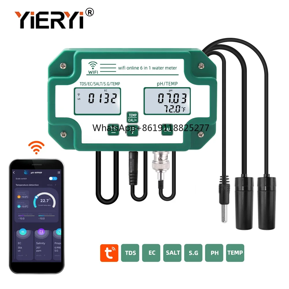 

Tuya Smart Wifi Online Water Quality Detector 6 in1 Multifunction PH Meter With data logger function for hydroponics