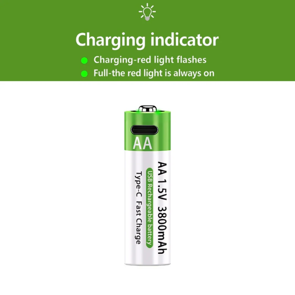 Nowa bateria AA 1.5V z możliwością ładowania przez USB, 3800 mAh, akumulator litowo-jonowy do pilota, myszy, zabawek elektrycznych + kabel Type-C — zdjęcie produktu 3