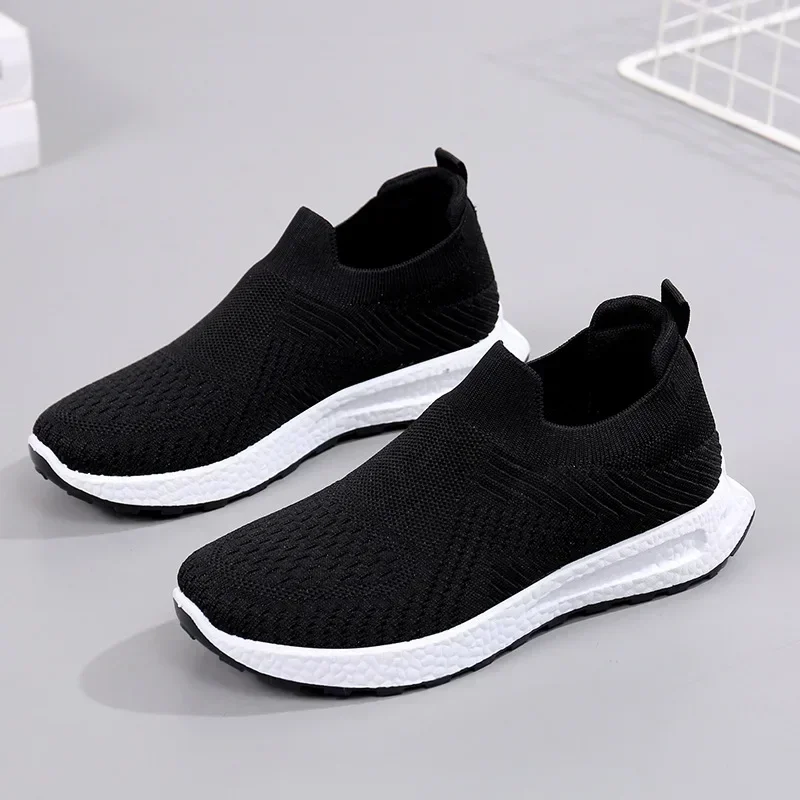 Women\'s Casual Vulcanized Shoes Fashion Mesh Elastic Knitted Sneakers Women Flat Ladies Slip on Female Footwear Feminino Zapatos