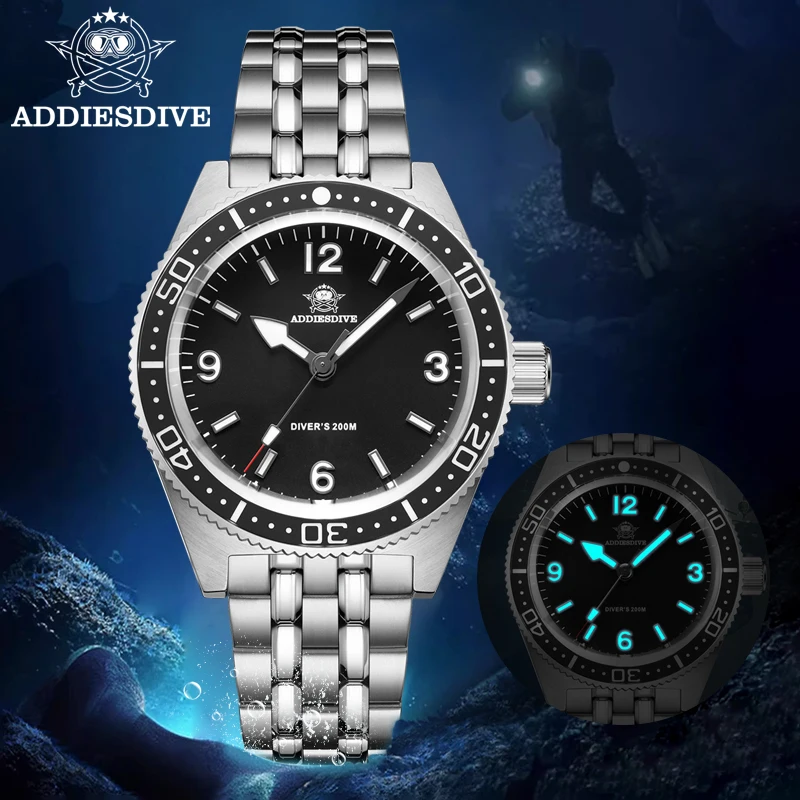 

ADDIESDIVE Business Men's Watch Sapphire Glass Stainless Steel 200m Dive Waterproof Quartz Watches BGW9 Luminous Reloj Hombre