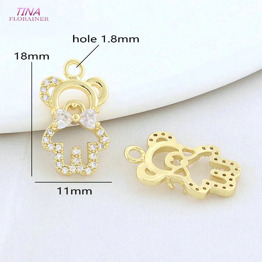 6PCS 11MM 18MM 18K Gold Color Brass and Zircon Bears Charms Pendants Necklace Earrings Jewelry Making Supplies Diy Accessories view 5