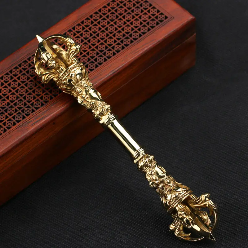 Hand Polished Brass Five Prong Vajra Buddhist Ritual Dorje for Altar Decoration and Collecting, Spiritual Art Collectible