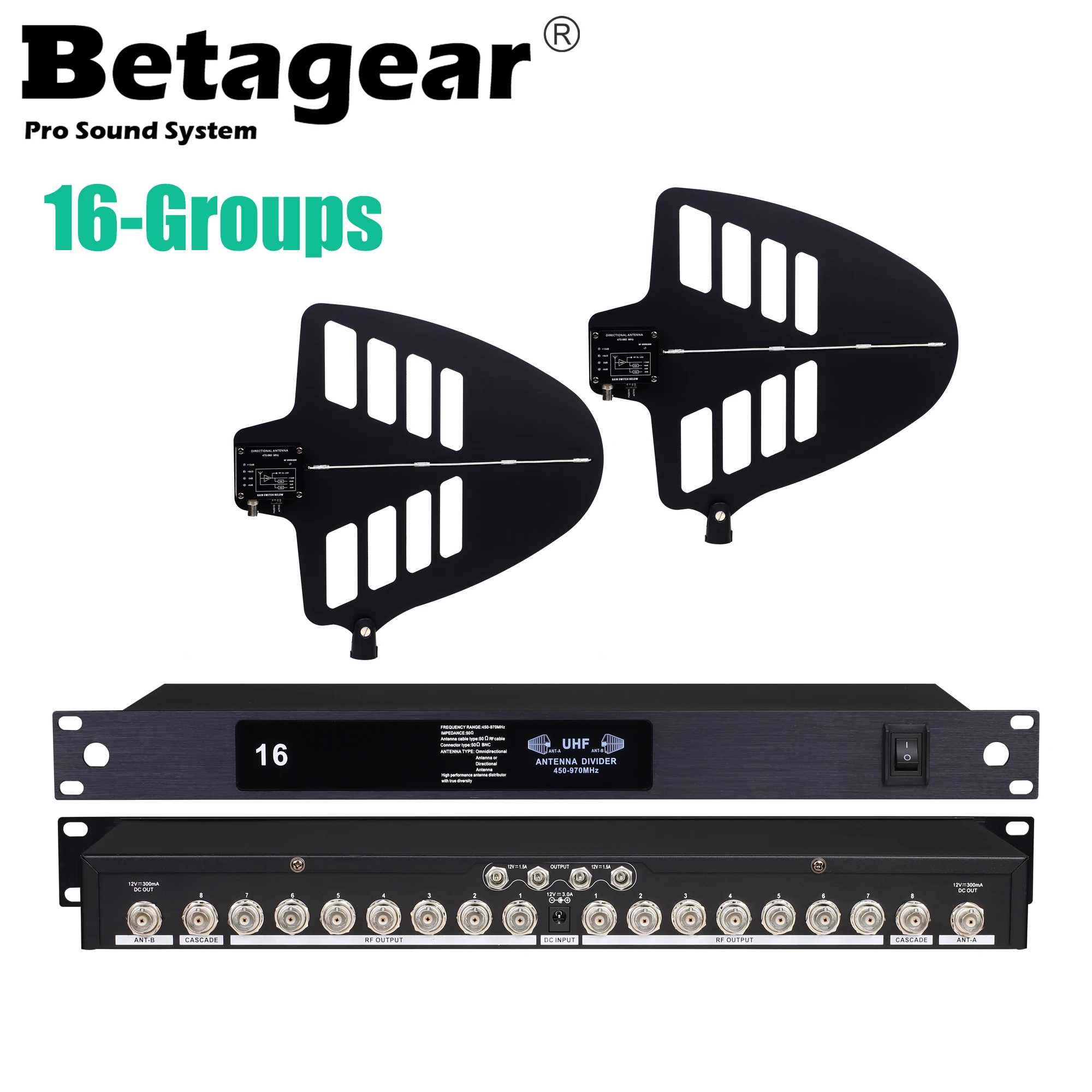 Betagear UA1600 Antenna Splitter RF Distributor Professional Signal Amplifier 450-970MHZ Work 8 Wireless Mic Receiver Pro Audio