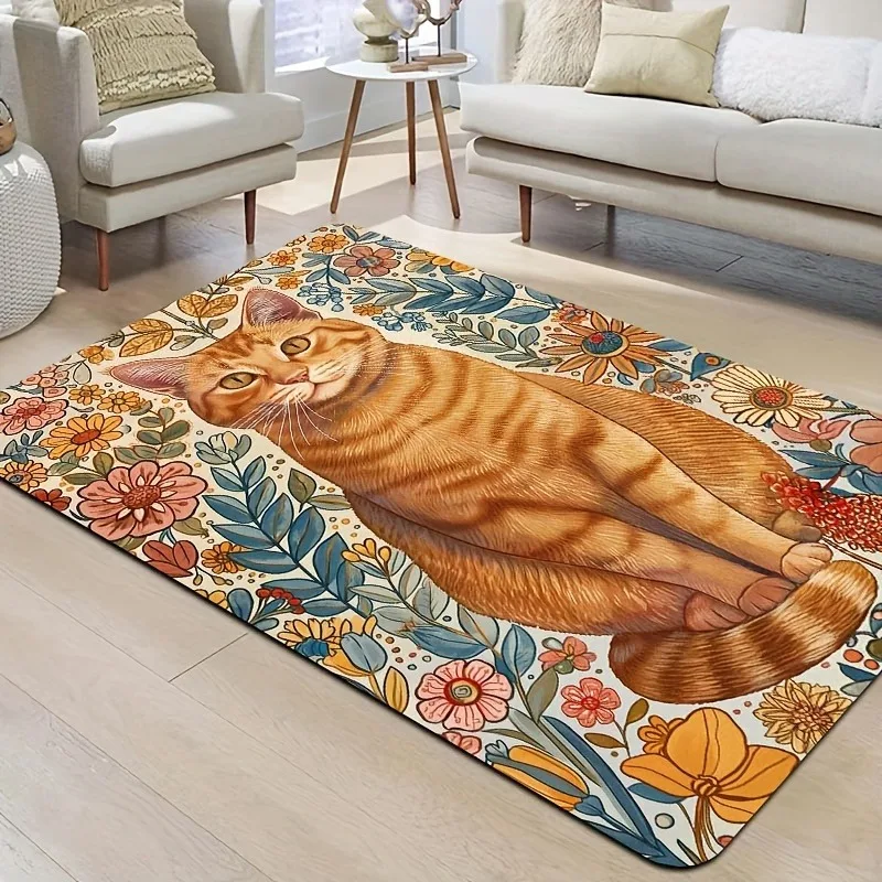 

1PC Ginger Cat pattern Door Mats Kitchen Rugs Non-SlipPop design Living room Rugs Bath Mat Carpet for Home Sink Laundry Decor