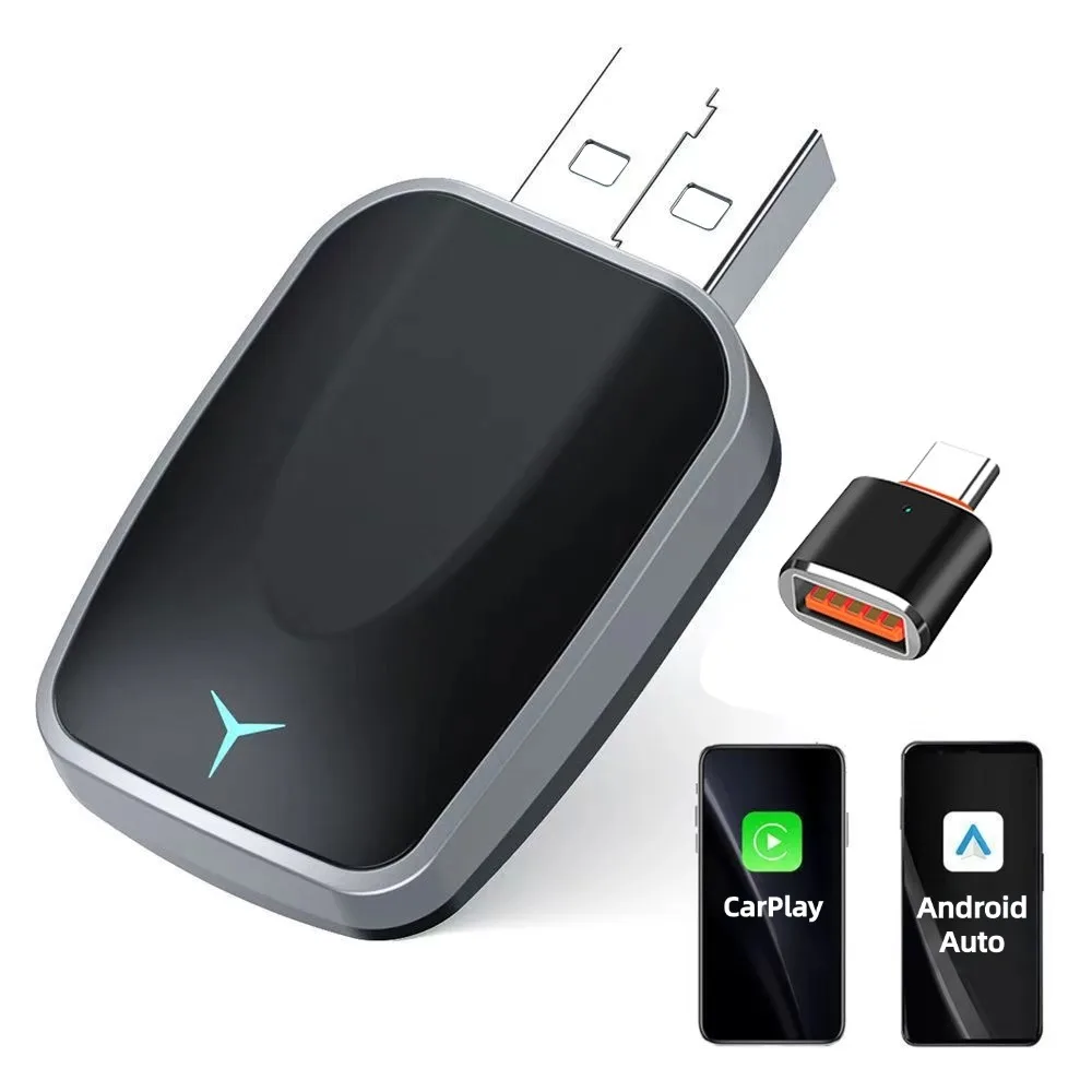 2 in 1 AI Box Smart Dongle Wired to Wireless Carplay Android Auto Mini Adapter Compatible with 99% of Cars Plug and Play
