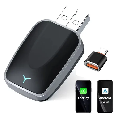 Dongle inteligente 2 en 1 AI Box con cable a Mini adaptador inalámbrico Carplay Android Auto Compatible con 99% de coches Plug and Play
