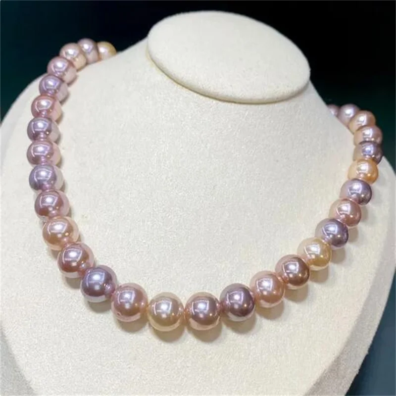 18in AAA 9-11mm Candy color Edison pearl necklace for women's natural pearls with near circular highlights and mixed colors