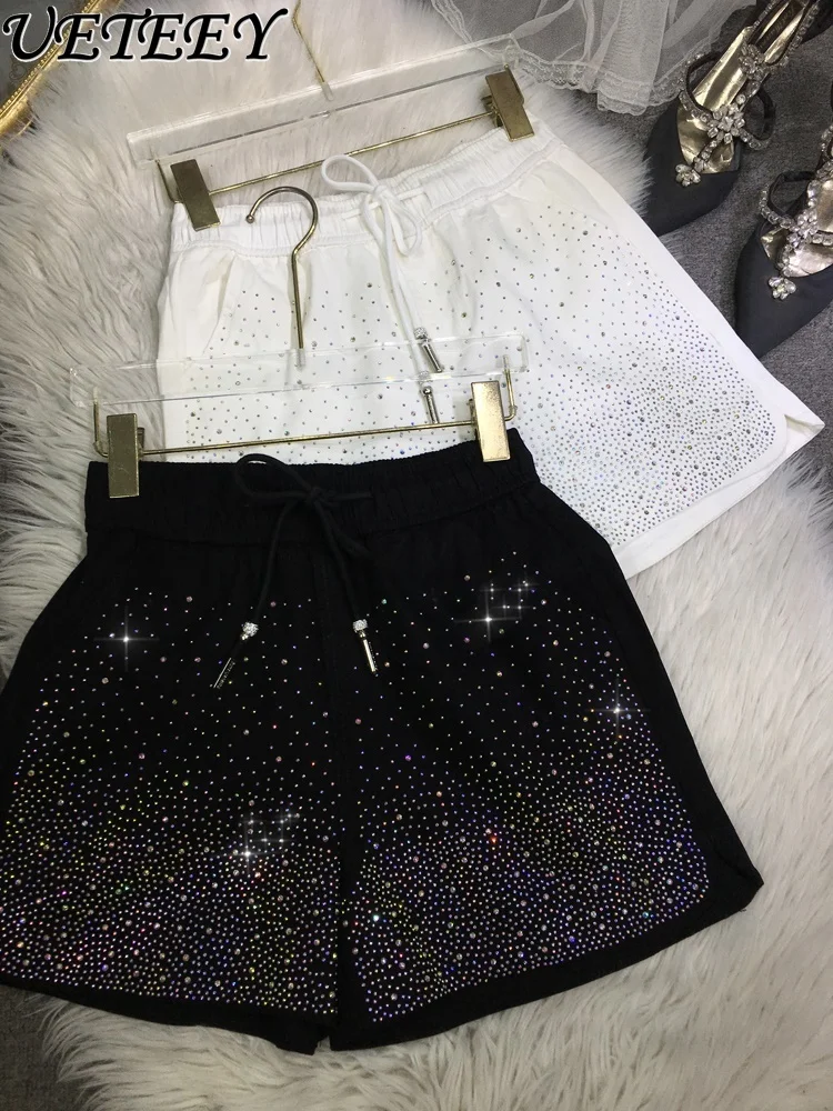 

Heavy Industry Hot Diamond Loose Shorts Women's Elastic Waist Oversize Casual Summer Versatile Wide Legs Short Pants