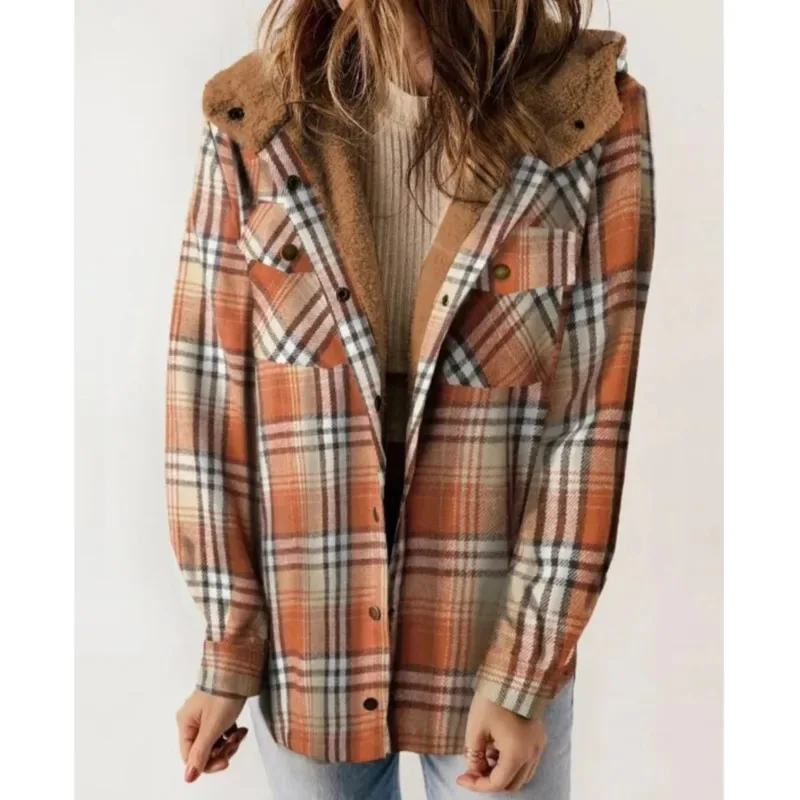

Повседневная свободная теплая женская рубашка с карманами, куртка 2025 года, винтажное офисное женское зимнее пальто, модная женская клетчатая рубашка с длинным рукавом, пальто