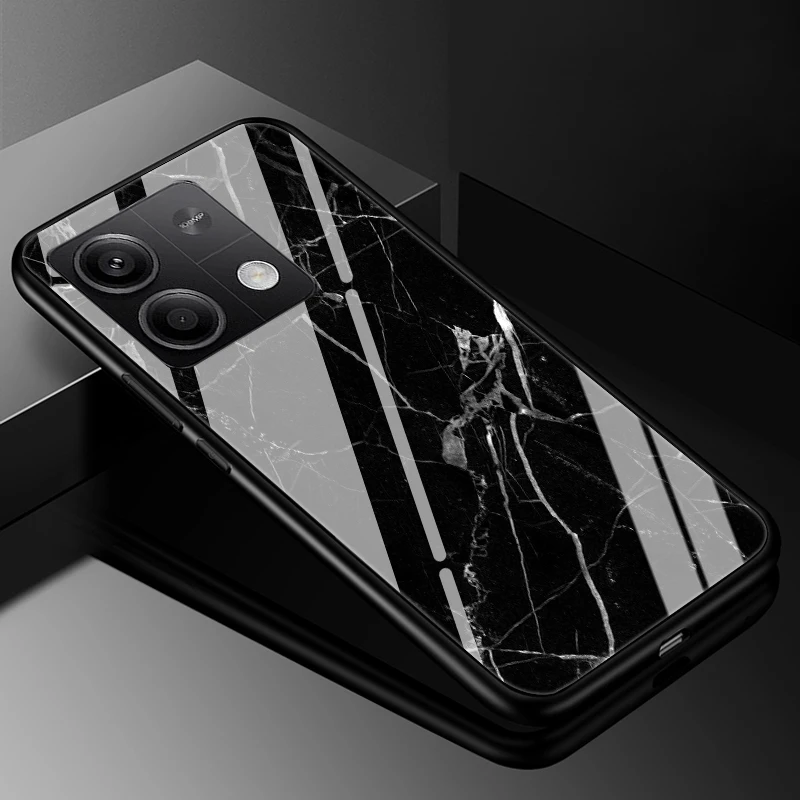 For Xiaomi Poco M6 Pro 4G Case Tempered Glass Hard Cover Marble Coque For Poco X6 Pro 5G Phone Shells Bumper poco M6 Pro 5G