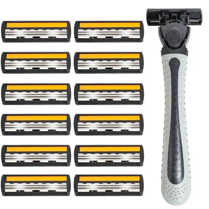 

Old style manual shaver, 3-layer stainless steel razor blade, men's beard shaver, 1 blade clip with 12 blades
