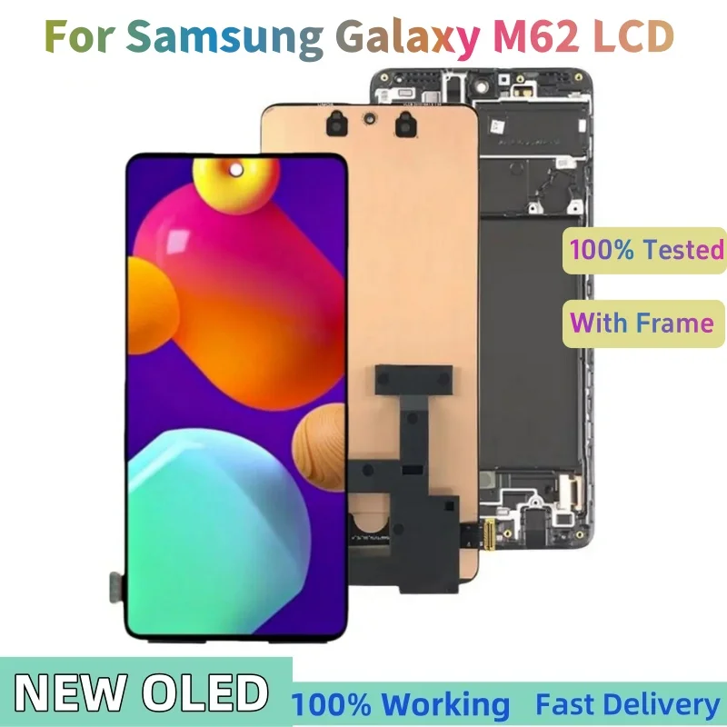 NEW OLED For Samsung Galaxy M62 SM-M625F M625F/DS Lcd Display Touch Screen With bracket frame Digitizer Assembly Replacement