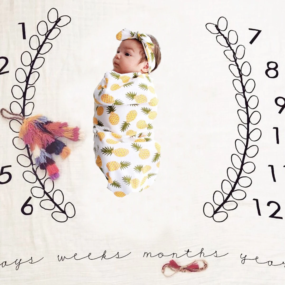 

Monthly Growth Photo Blanket Soft Cotton Towel Yarn Wrap Prop Accessories Baby Shower Gift Newborn Milestone Keepsake