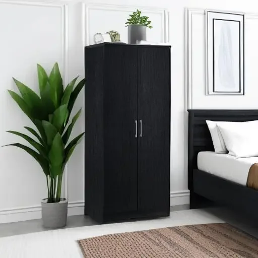 2 Door Wardrobe with Adjustable/Removable Shelves & Hanging Rod, Black