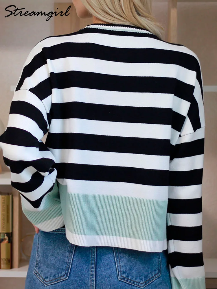 Autumn Winter Oversized Striped Sweaters For Women Loose Jumpers O Neck Knitted Tops Ladies Office Women Sweaters Orange 2024