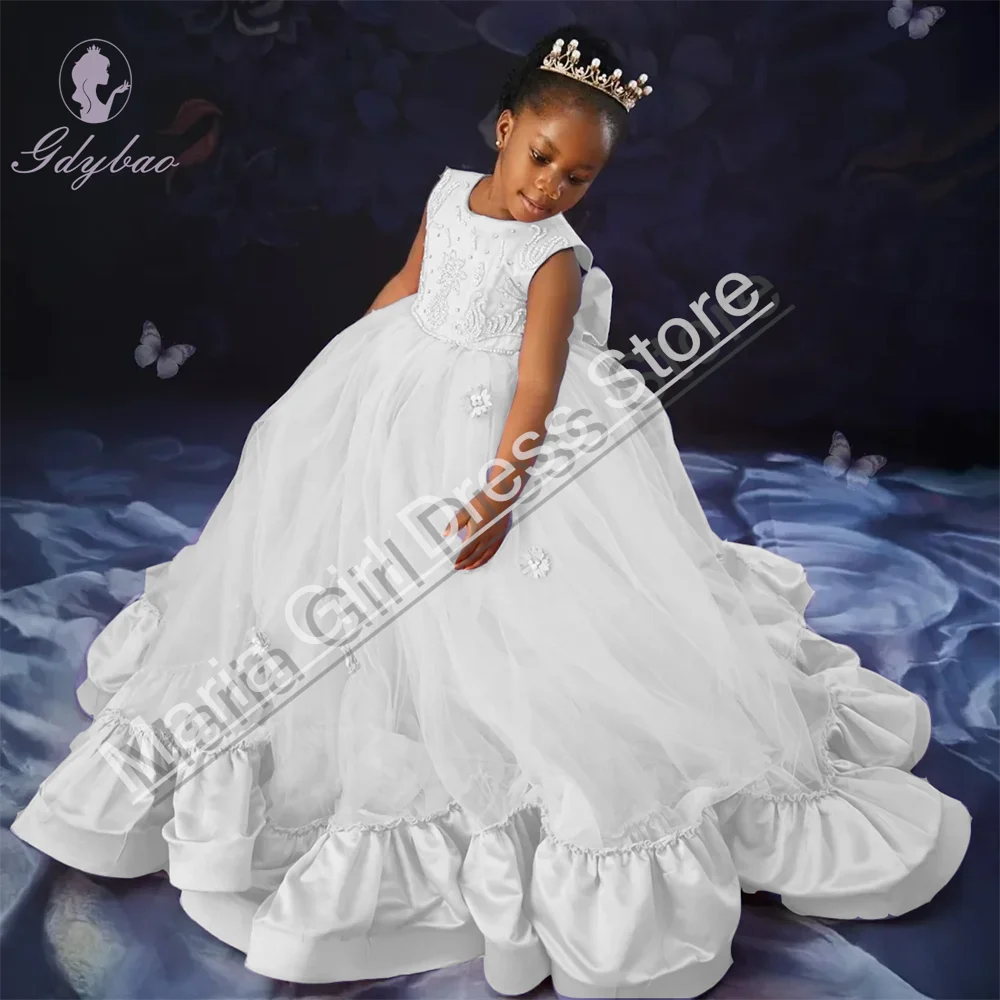 Elegante Blumenmädchenkleider für Hochzeit, Aufkleber, Kristall, ärmellos, für Kindergeburtstag, Party, Brautjungfer, Erstkommunion