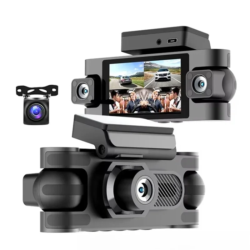 3-Inch screen four-lens vehicle sensor video recorder camera black car dashboard cam monitor supports 4-lens