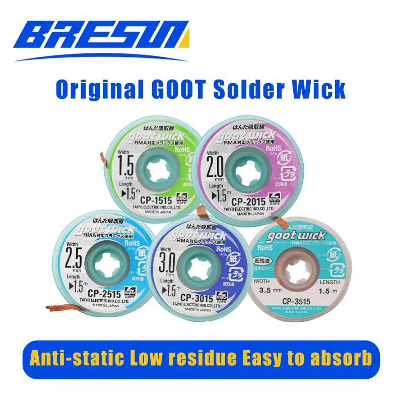 GOOT Original High Quality Desoldering Wick With Braided Copper Wire CP2015 1515 3015 3515 2515 BGA Solder Paste Remover tools