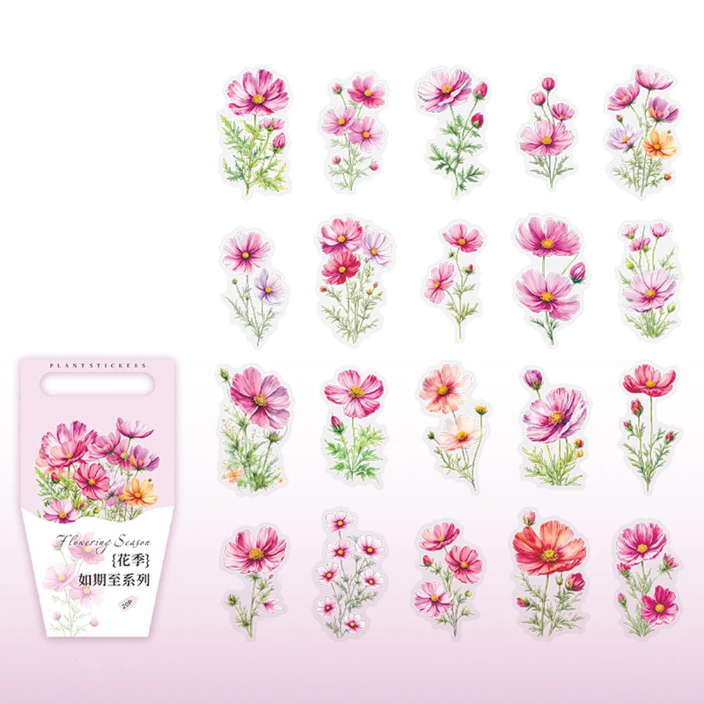 20 Pcs/pack Colorful Flowers Waterproof Decorative Stickers